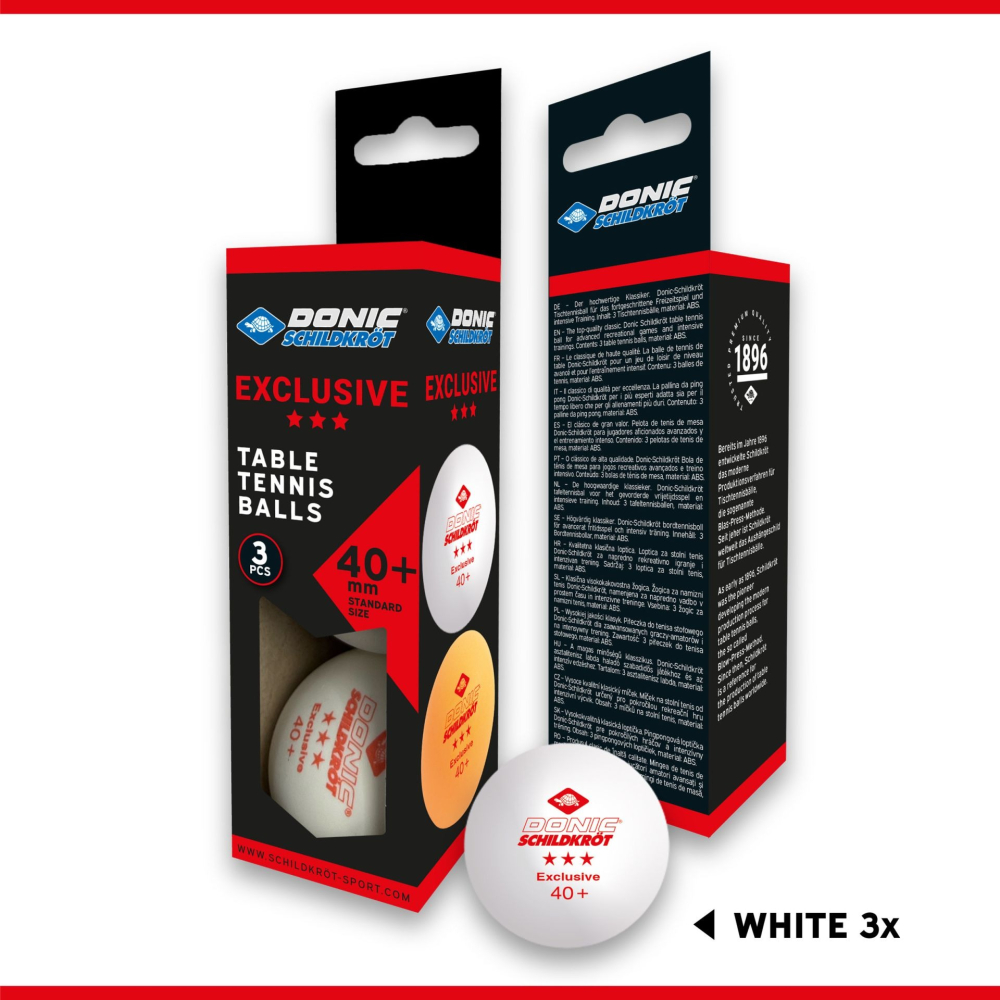 Мячи Donic EXCLUSIVE 3* 40+ 3шт white Мячи Donic EXCLUSIVE 3* 40+ 3шт white