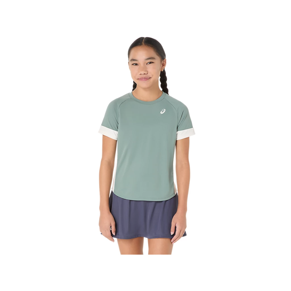 Футболка детская Asics GIRLS TENNIS SS TOP MONUMENT BLUE/CREAM 2044A045-400 Футболка детская Asics GIRLS TENNIS SS TOP MONUMENT BLUE/CREAM 2044A045-400
